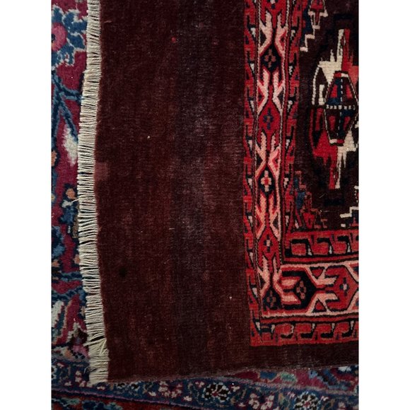 Antique Persian Hand Knotted Red Tribal Wool Rug Or Turkomen Tribal Chuval (Bag - Picture 13 of 16